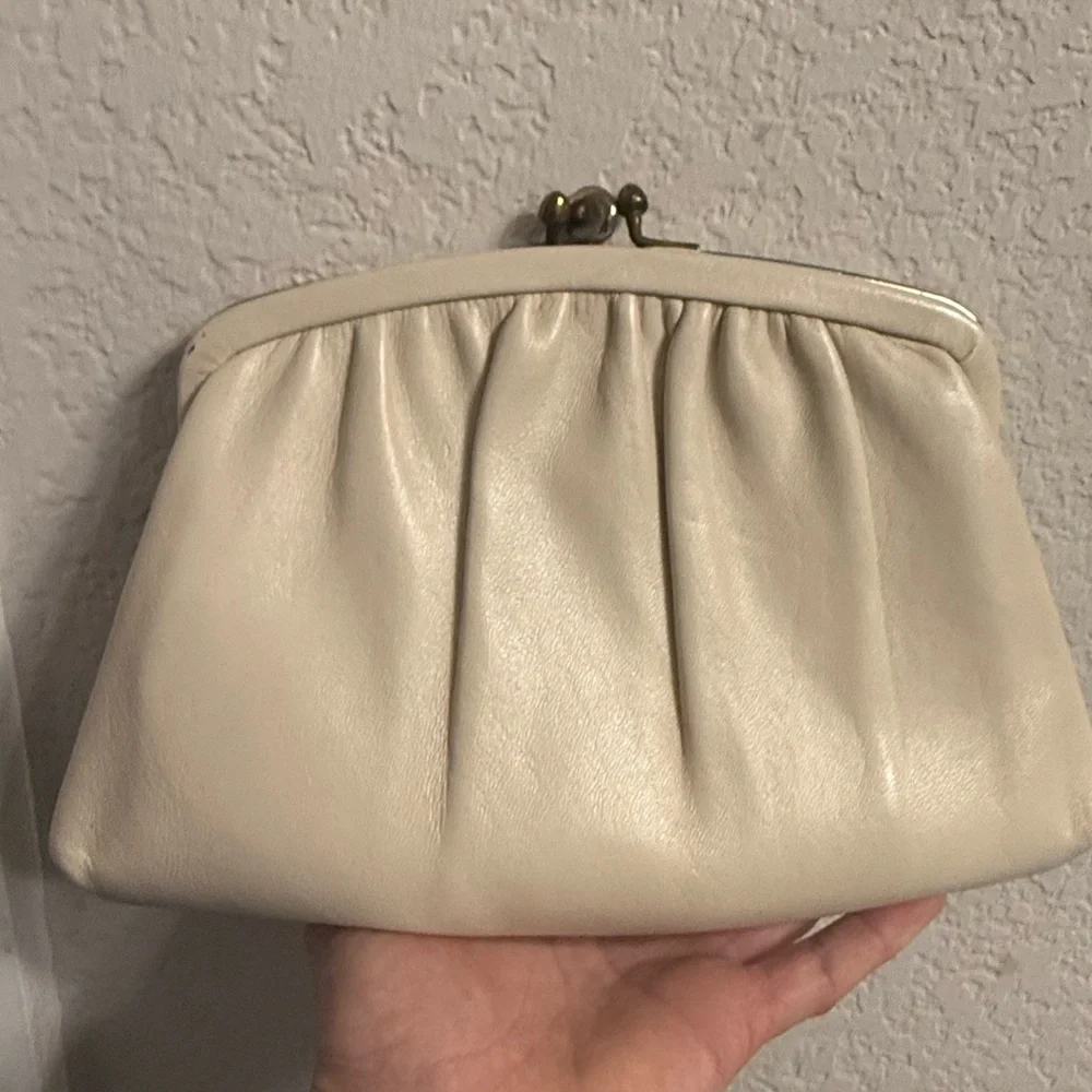 Vintage Cream Leather Convertible Clutch Evening Bag - Picture 3 of 8